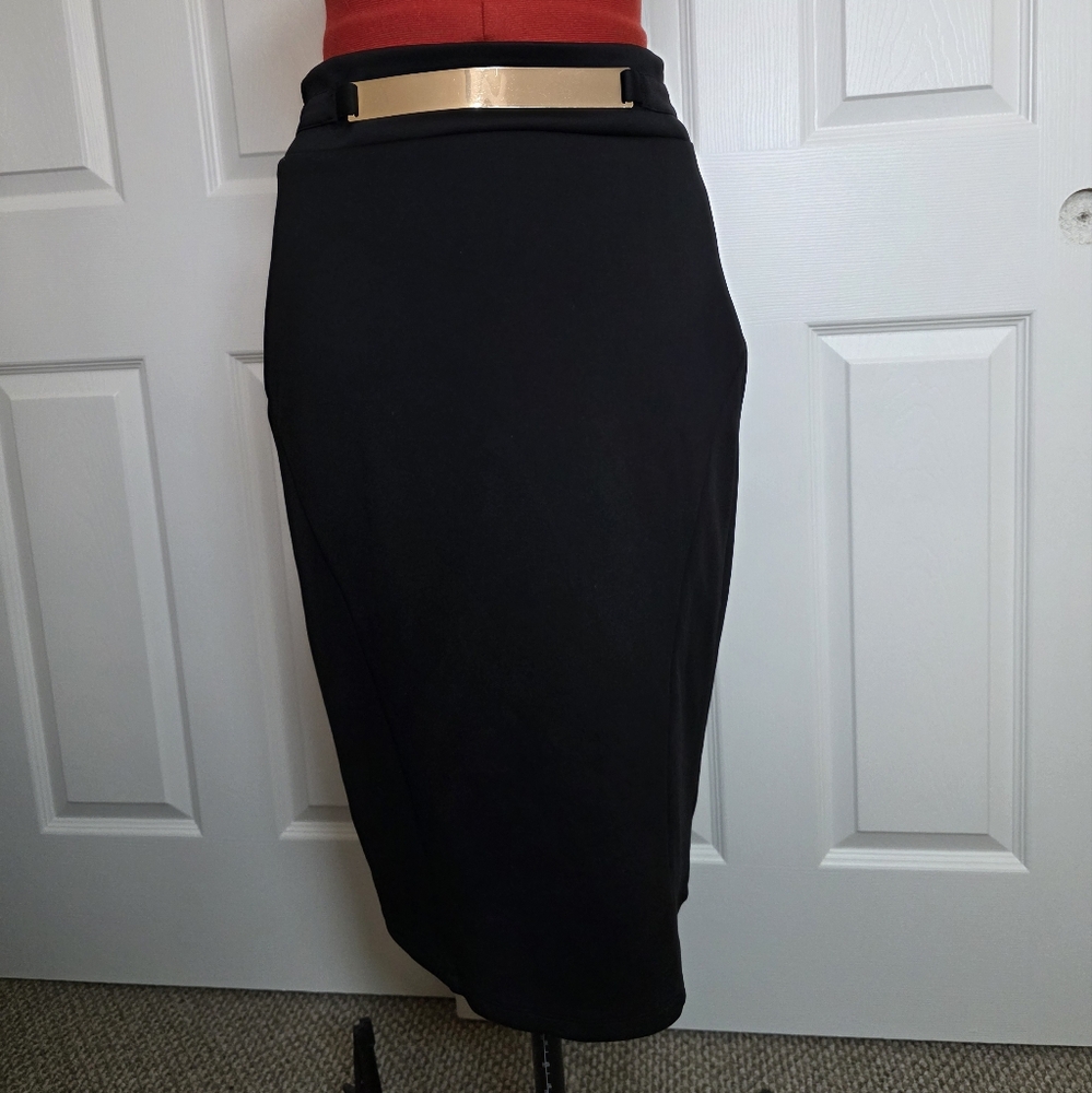 BOLD elements Black Pencil Skirt with Gold Accent